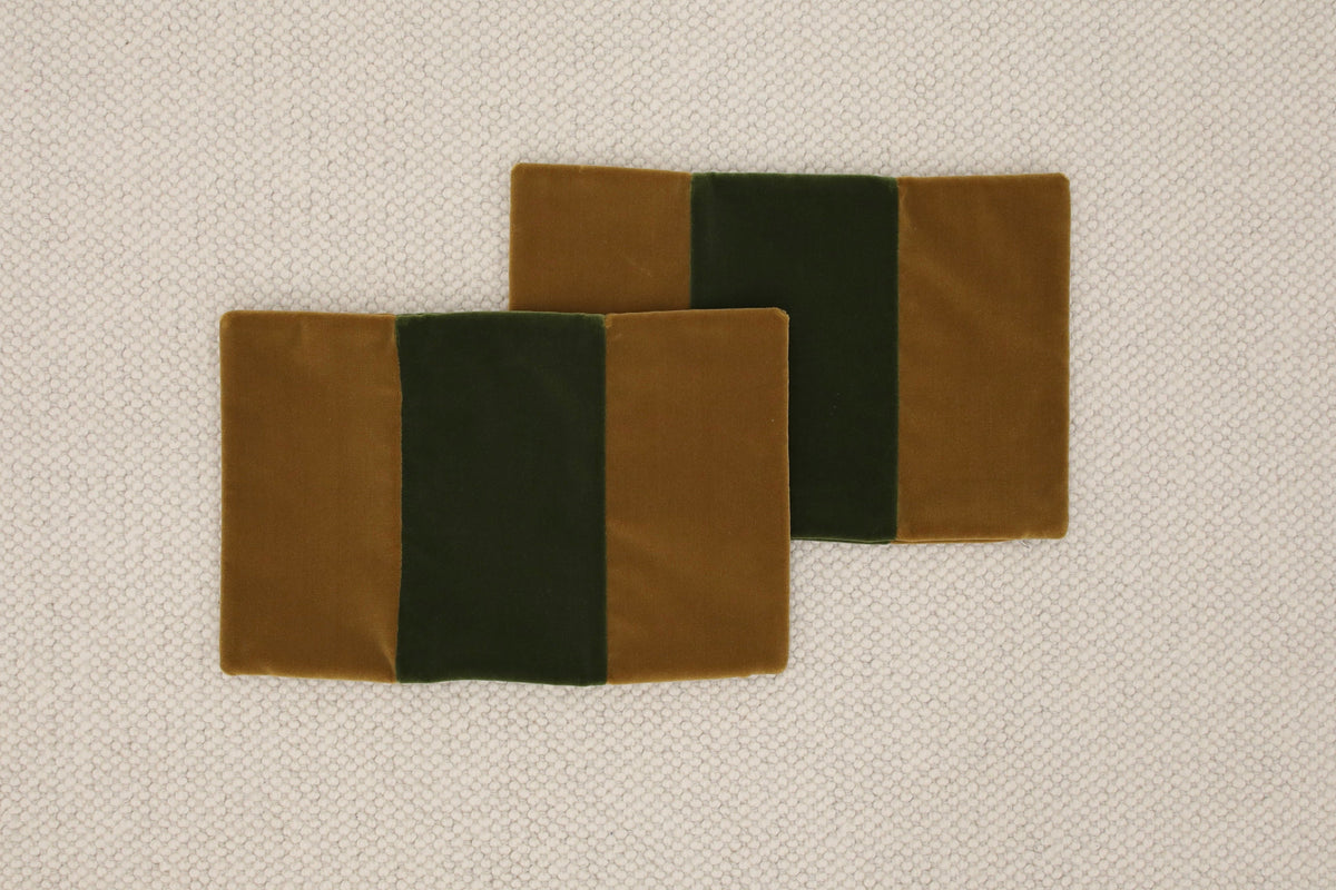 PAIR OF 12" X 18" PANEL : MOHAIR VELVET // BOURBON + OLIVE