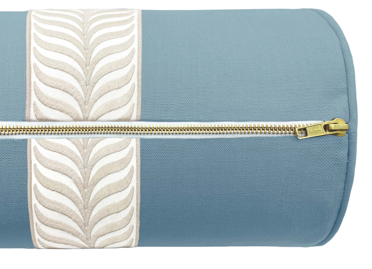 THE BOLSTER :: CLASSIC LINEN // HYDRANGEA BLUE + TRELLIS TRIM // NATURAL