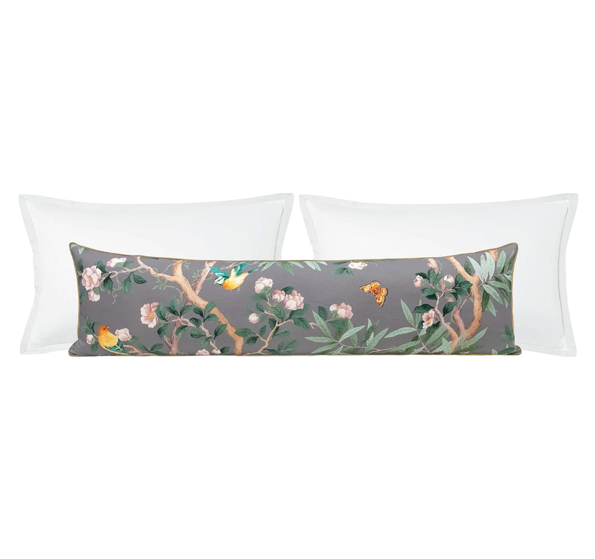 THE XL LUMBAR :: IMPERIAL GARDEN WITH BRASS CORDING // GRIS