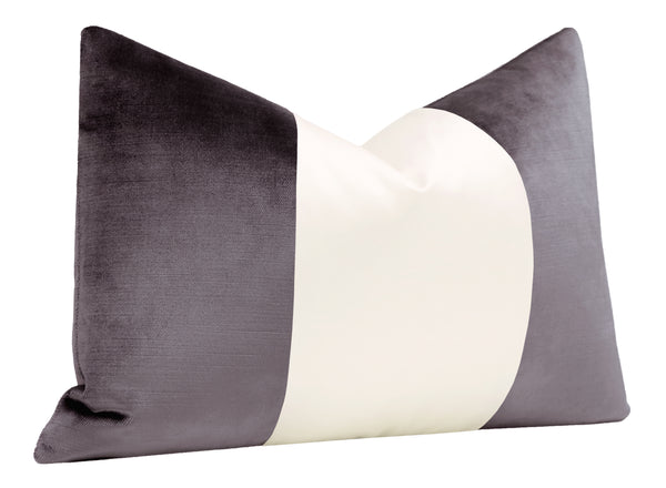 FINAL SALE : PANEL COLORBLOCK :: 12" X 18" FAUX SILK VELVET // SMOKEY AMETHYST + ALABASTER SILK PILLOW COVER