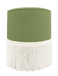 THE TIGHT ROUND OTTOMAN :: CLASSIC LINEN // CLOVER + BULLION FRINGE