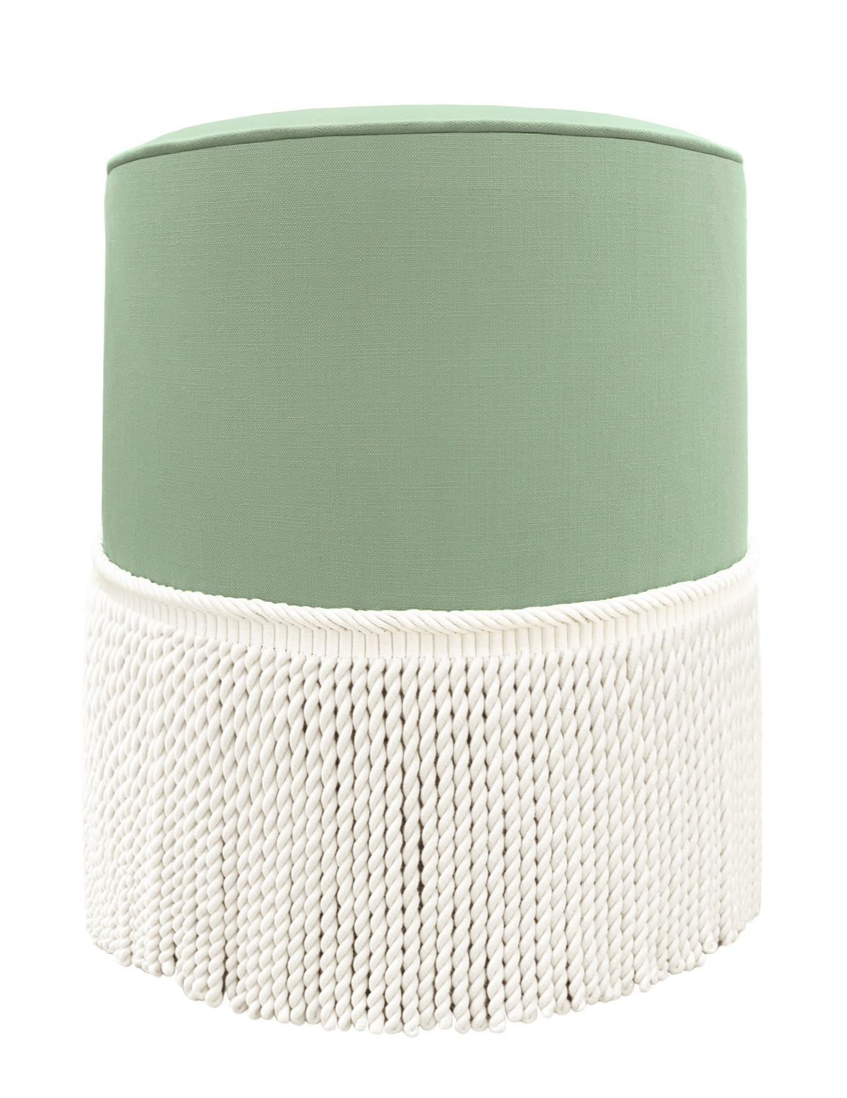 THE TIGHT ROUND OTTOMAN :: CLASSIC LINEN // EUCALYPTUS + BULLION FRINGE