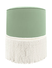 THE TIGHT ROUND OTTOMAN :: CLASSIC LINEN // EUCALYPTUS + BULLION FRINGE