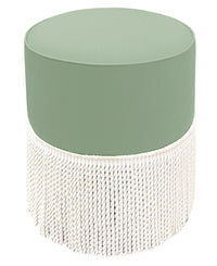 THE TIGHT ROUND OTTOMAN :: CLASSIC LINEN // EUCALYPTUS + BULLION FRINGE