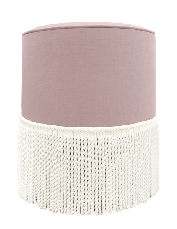THE TIGHT ROUND OTTOMAN :: CLASSIC LINEN // LILAC + BULLION FRINGE