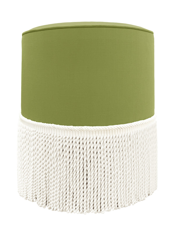 THE TIGHT ROUND OTTOMAN :: CLASSIC LINEN // OLIVE + BULLION FRINGE