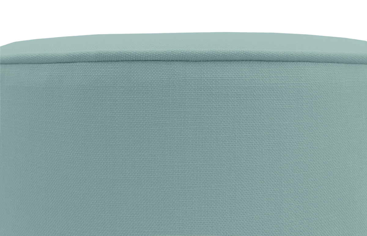 THE TIGHT ROUND OTTOMAN :: CLASSIC LINEN // SPA BLUE + BULLION FRINGE