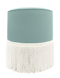 THE TIGHT ROUND OTTOMAN :: CLASSIC LINEN // SPA BLUE + BULLION FRINGE