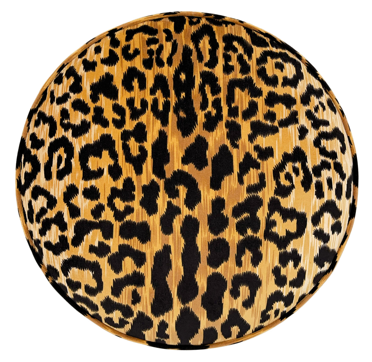 THE TIGHT ROUND OTTOMAN :: LEOPARD VELVET + BULLION FRINGE