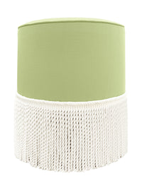 THE TIGHT ROUND OTTOMAN :: CLASSIC LINEN // CELADON + BULLION FRINGE