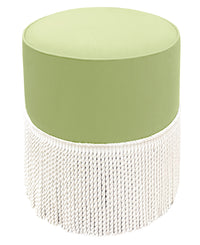 THE TIGHT ROUND OTTOMAN :: CLASSIC LINEN // CELADON + BULLION FRINGE