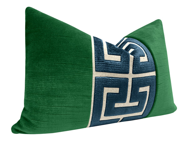 THE LITTLE LUMBAR :: STRIE VELVET // MALACHITE + NAVY BLUE GREEK TRIM