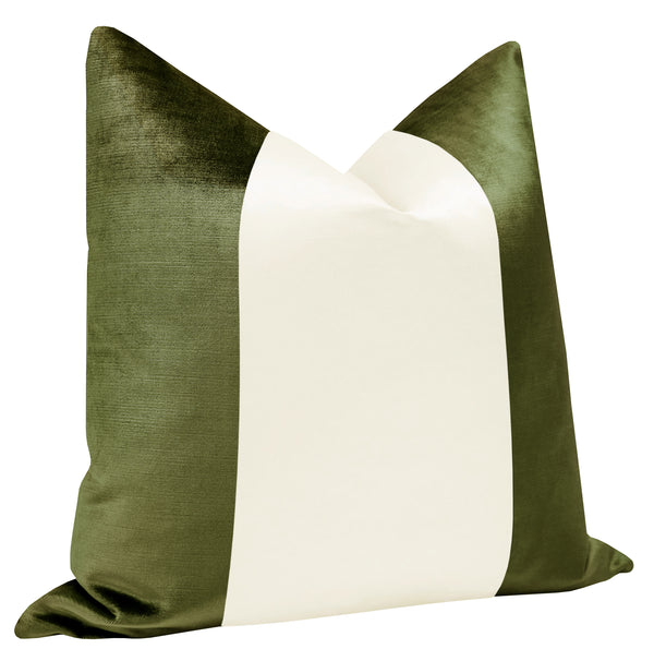 PANEL COLORBLOCK :: FAUX SILK VELVET // OLIVE + ALABASTER SILK