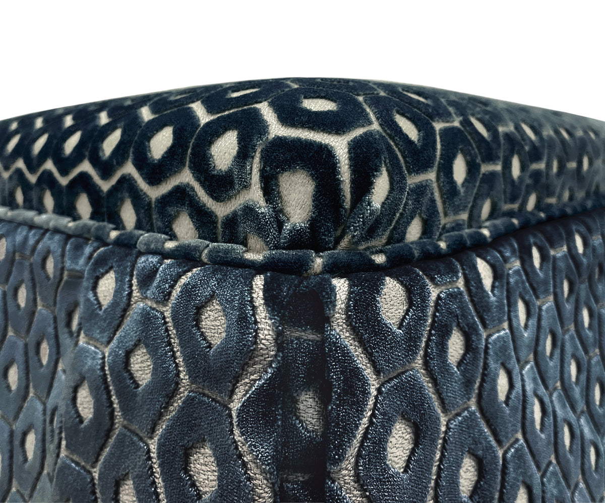 THE SKIRTED OTTOMAN :: PALOMA CUT VELVET  // NAVY BLUE