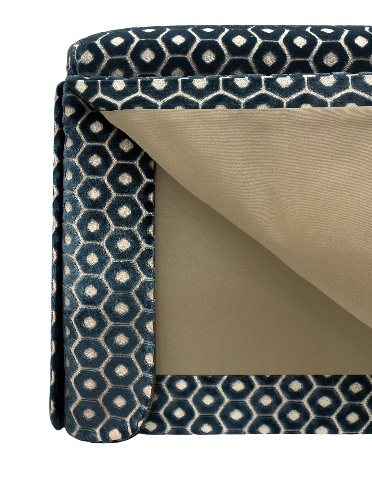 THE SKIRTED OTTOMAN :: PALOMA CUT VELVET  // NAVY BLUE