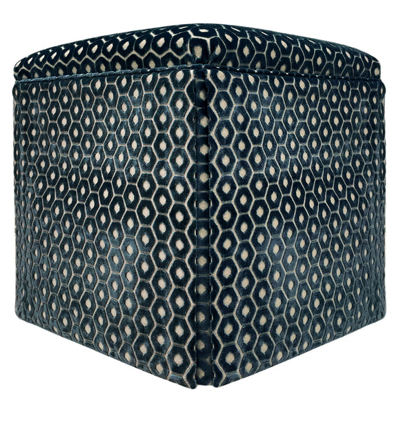 THE SKIRTED OTTOMAN :: PALOMA CUT VELVET  // NAVY BLUE