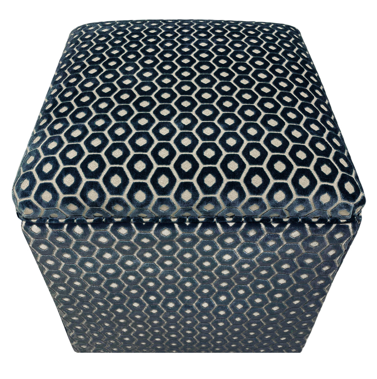 THE SKIRTED OTTOMAN :: PALOMA CUT VELVET  // NAVY BLUE