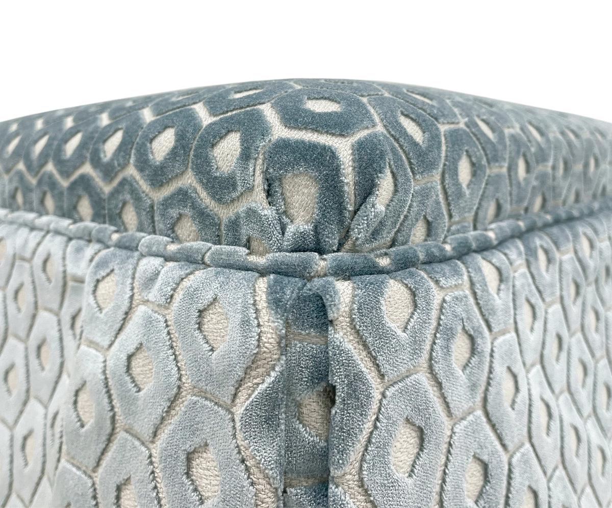 THE SKIRTED OTTOMAN :: PALOMA CUT VELVET  // CERULEAN BLUE