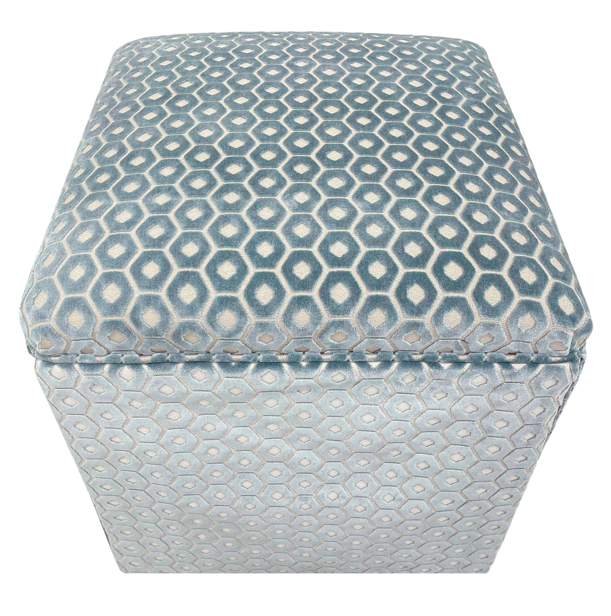 THE SKIRTED OTTOMAN :: PALOMA CUT VELVET  // CERULEAN BLUE