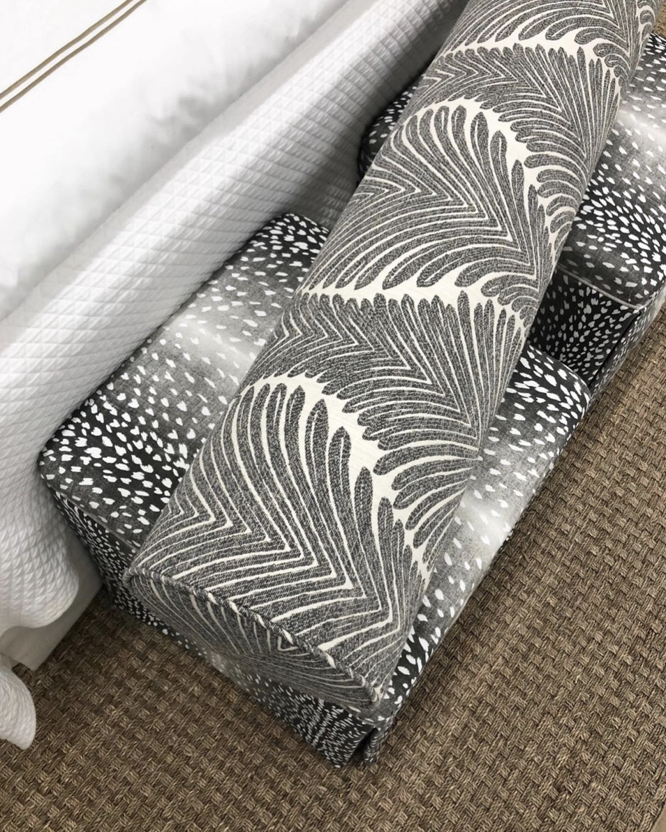 THE SKIRTED OTTOMAN :: ANTELOPE LINEN PRINT // CHARCOAL