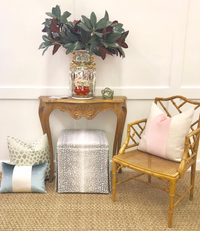 THE SKIRTED OTTOMAN :: ANTELOPE LINEN PRINT // GREY