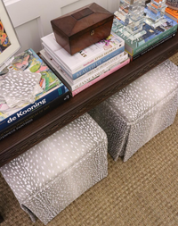 THE SKIRTED OTTOMAN :: ANTELOPE LINEN PRINT // GREY
