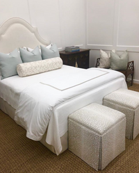 THE SKIRTED OTTOMAN :: ANTELOPE LINEN PRINT // CASHMERE
