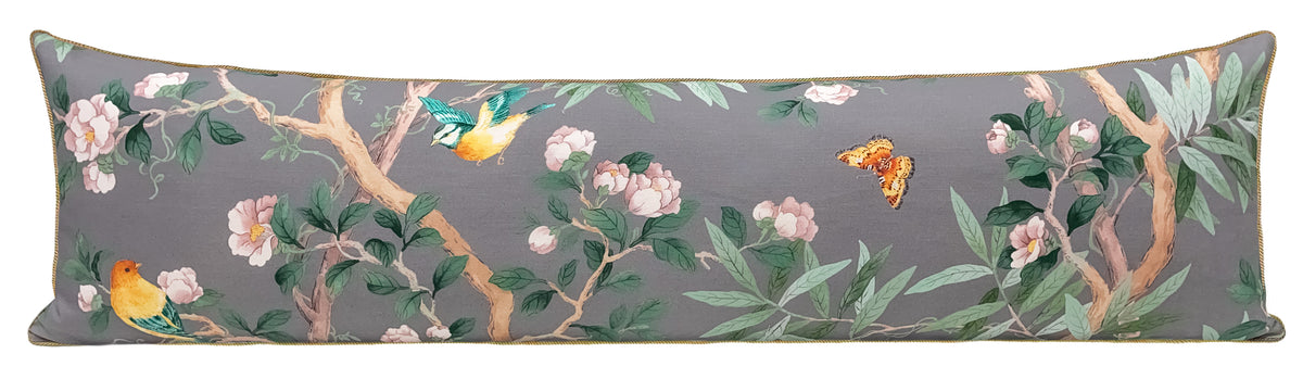 THE XL LUMBAR :: IMPERIAL GARDEN WITH BRASS CORDING // GRIS