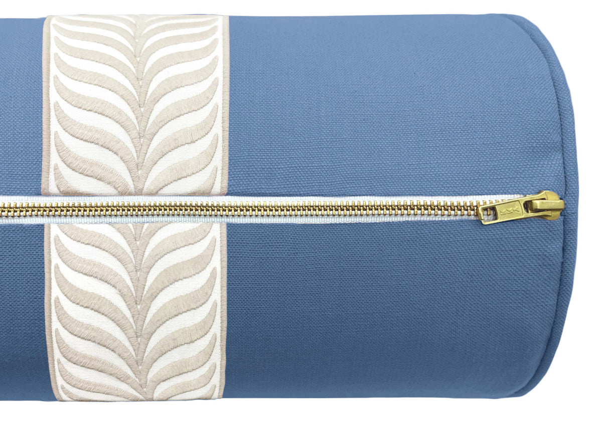 THE BOLSTER :: CLASSIC LINEN // CALYPSO BLUE + TRELLIS TRIM // NATURAL