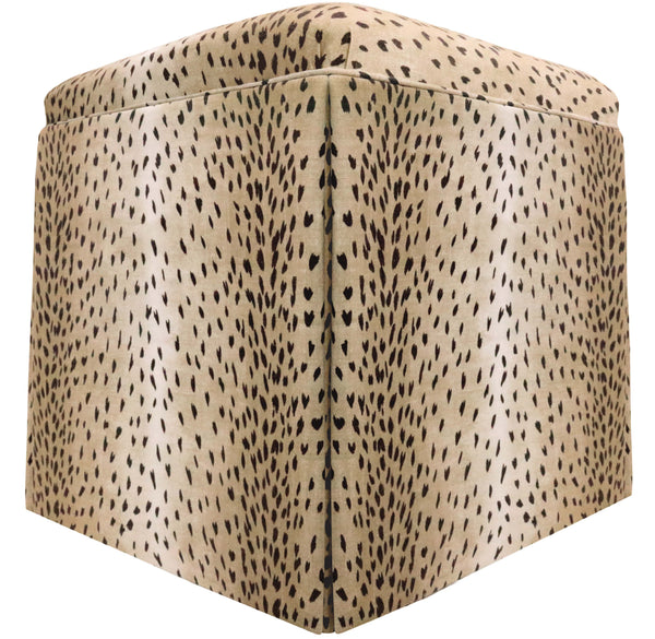 THE SKIRTED OTTOMAN :: ANTELOPE LINEN PRINT // EBONY