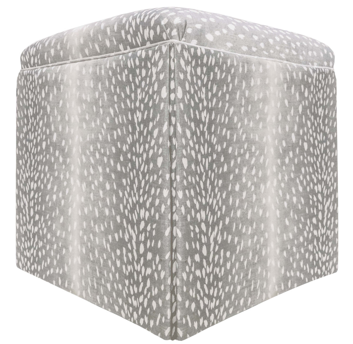 THE SKIRTED OTTOMAN :: ANTELOPE LINEN PRINT // GREY