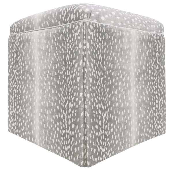 THE SKIRTED OTTOMAN :: ANTELOPE LINEN PRINT // GREY