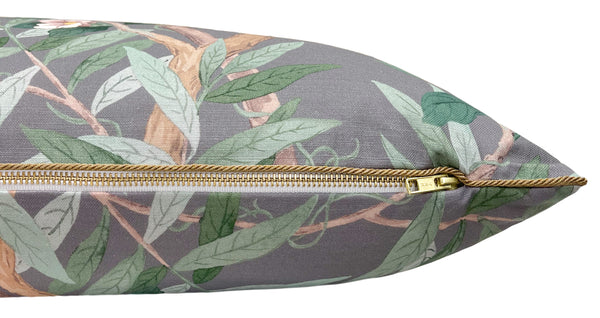 THE XL LUMBAR :: IMPERIAL GARDEN WITH BRASS CORDING // GRIS