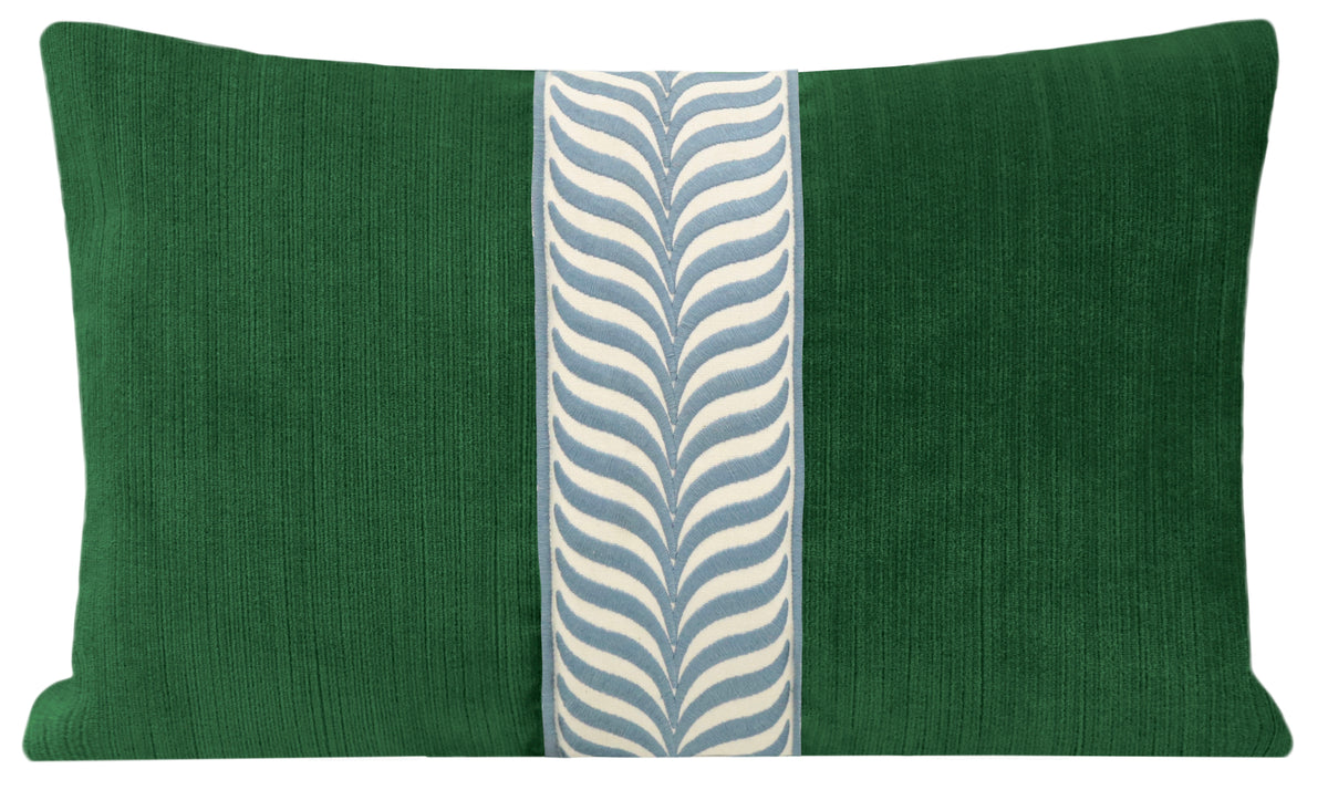 THE LITTLE LUMBAR :: STRIE VELVET // MALACHITE + TRELLIS TRIM // POWDER BLUE
