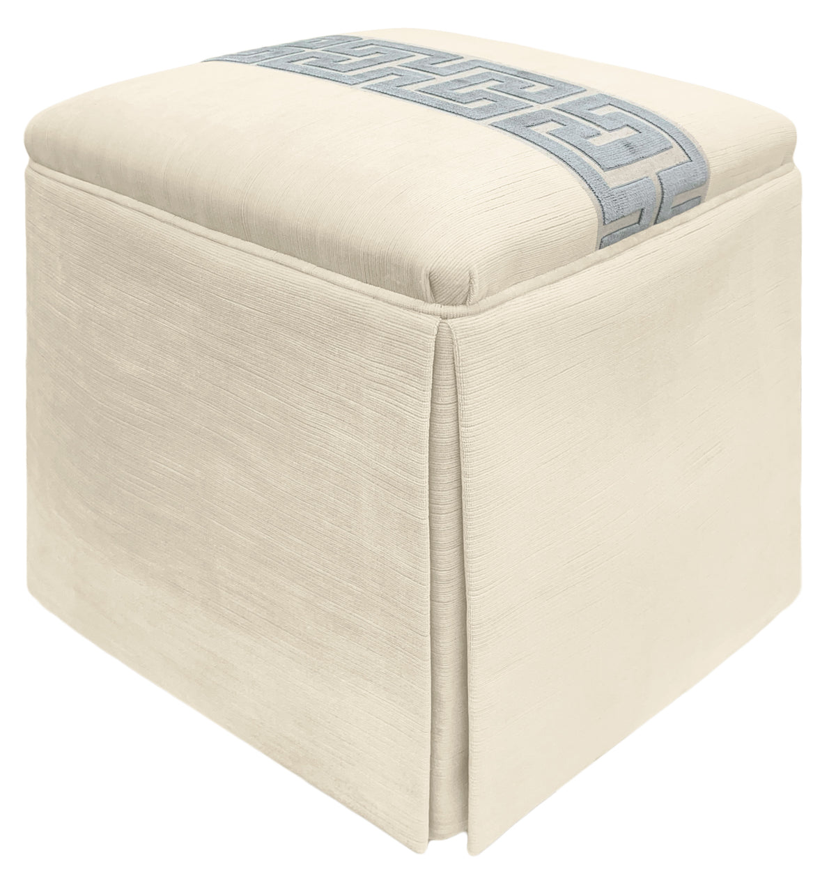 THE SKIRTED OTTOMAN :: STRIE VELVET // CASHMERE + GREEK TRIM // DELFT