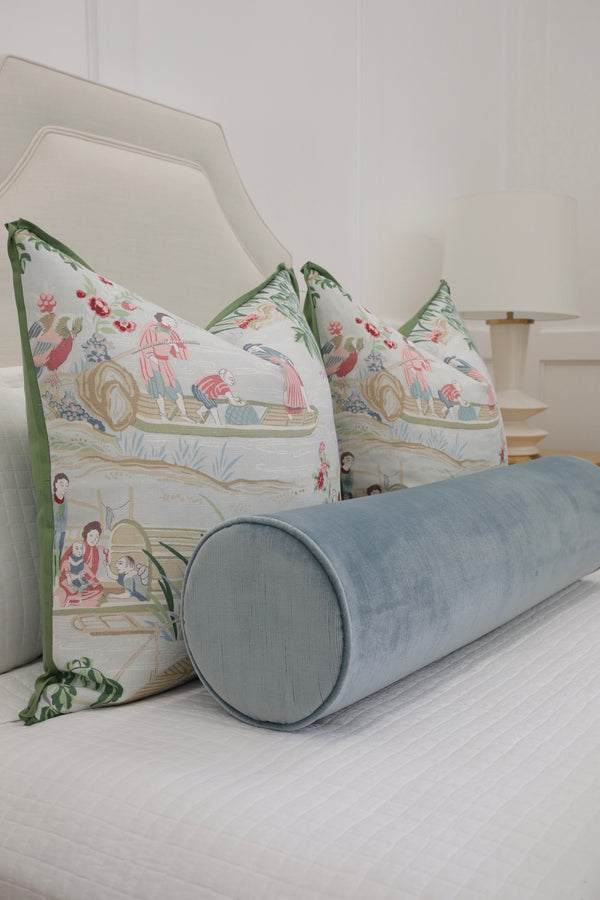 9" X 36" BOLSTER : STRIE VELVET // CERULEAN BLUE | SPRING SALE