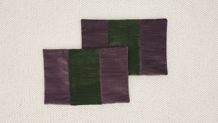PAIR OF 12" X 18" LITTLE LUMBAR : STRIE VELVET // SMOKEY AMETHYST + OLIVE [SUMMER SALE]