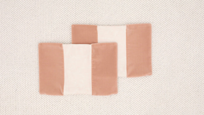 PAIR OF 12" X 18" LITTLE LUMBAR :: MOHAIR VELVET // BLUSH + FAUX LEATHER // ALABASTER [SUMMER SALE]