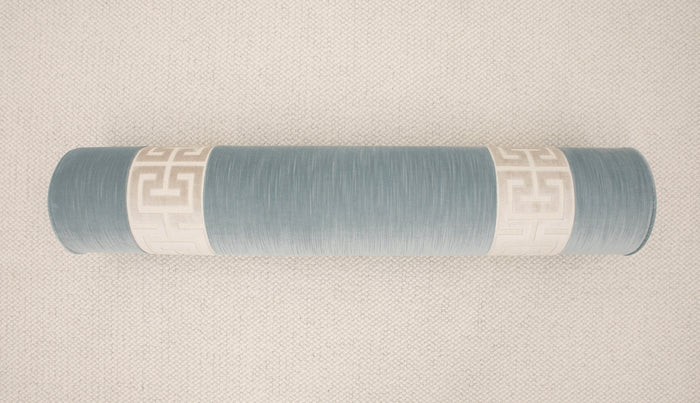9" X 48" BOLSTER : STRIE VELVET // CERULEAN BLUE + CASHMERE GREEK TRIM | SUMMER SALE