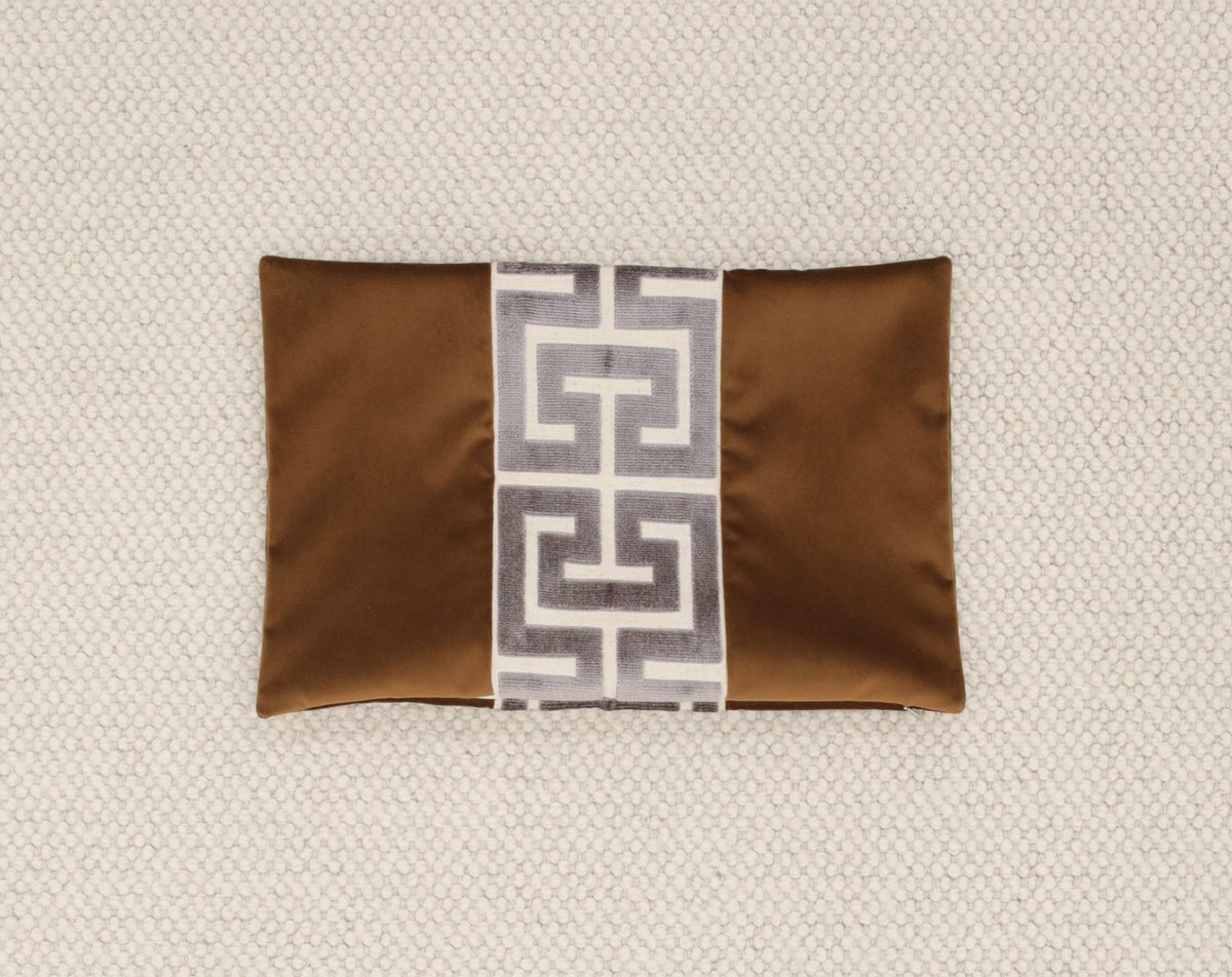 12" X 18" LITTLE LUMBAR : SOCIETY VELVET // SABLE + GREEK TRIM // GRAPHITE [SUMMER SALE]