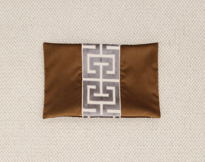 12" X 18" LITTLE LUMBAR : SOCIETY VELVET // SABLE + GREEK TRIM // GRAPHITE [SUMMER SALE]