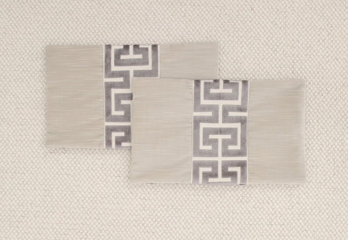 PAIR OF 12" X 18" LITTLE LUMBAR : STRIE VELVET // OYSTER + GRAPHITE GREEK TRIM | SUMMER SALE