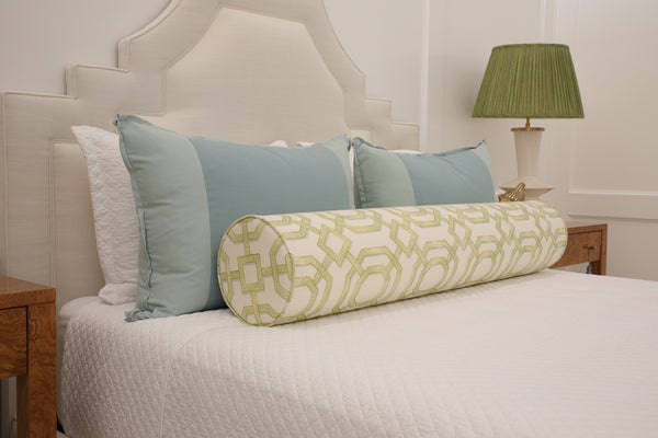 9" X 48" BOLSTER : LATTICE PRINT // CELADON [SPRING SALE]