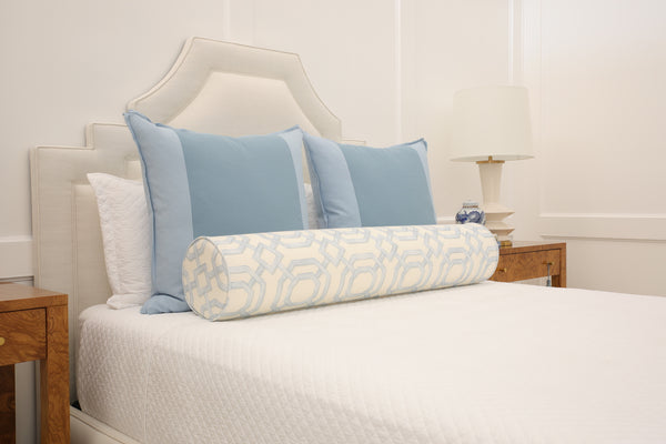 9" X 48" BOLSTER : LATTICE PRINT // POWDER BLUE [SPRING SALE]