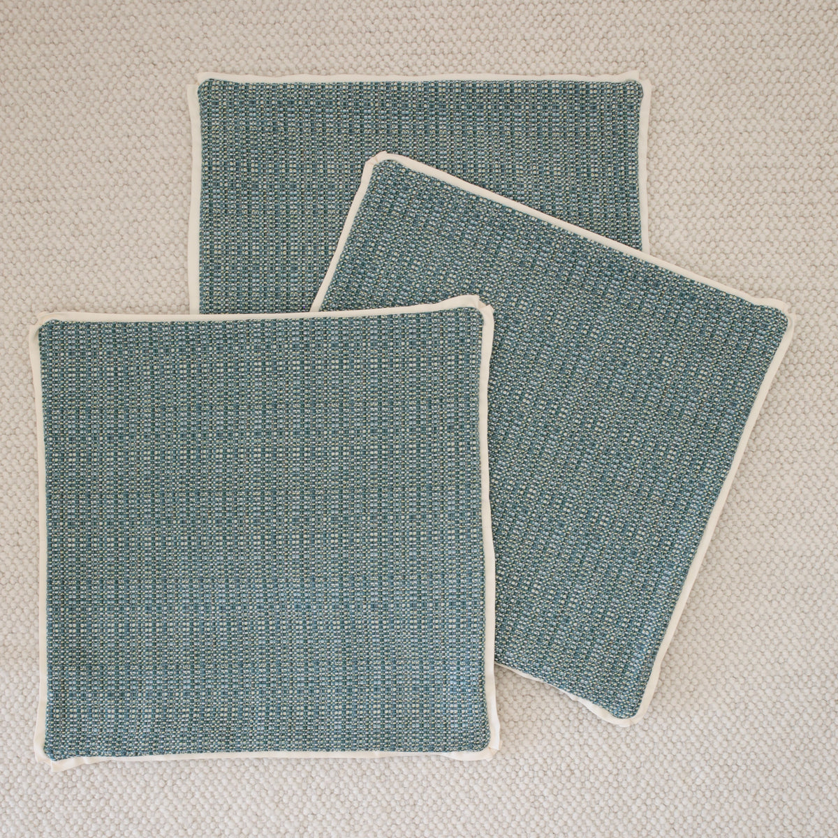 SET OF 3 22" HEPBURN TWEED // JADE + BONE BUTTERFLY FLANGE