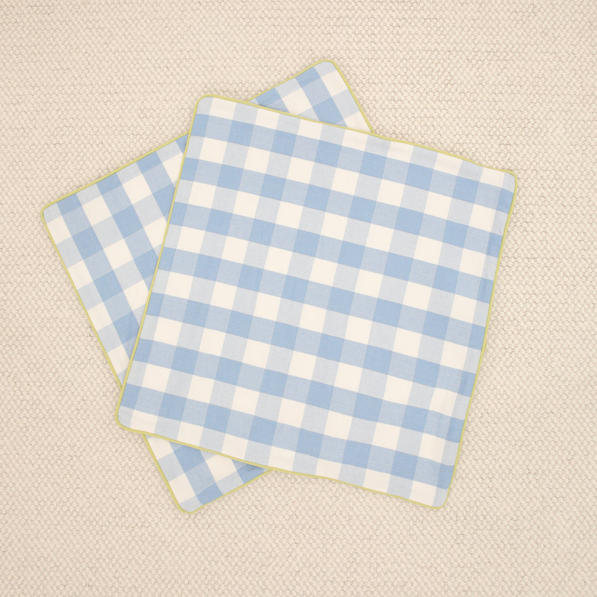 PAIR OF 24" CHARLESTON CHECK // POWDER BLUE + CHARTREUSE REVERSE & CORDING