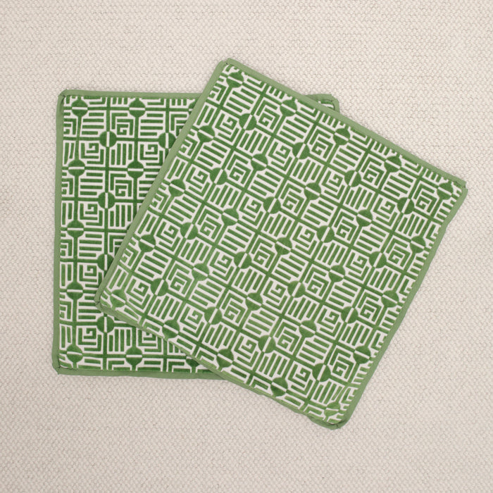 PAIR OF 24" LABYRINTH VELVET // EMERALD + CLOVER REVERSE & BUTTERFLY FLANGE | THIBAUT