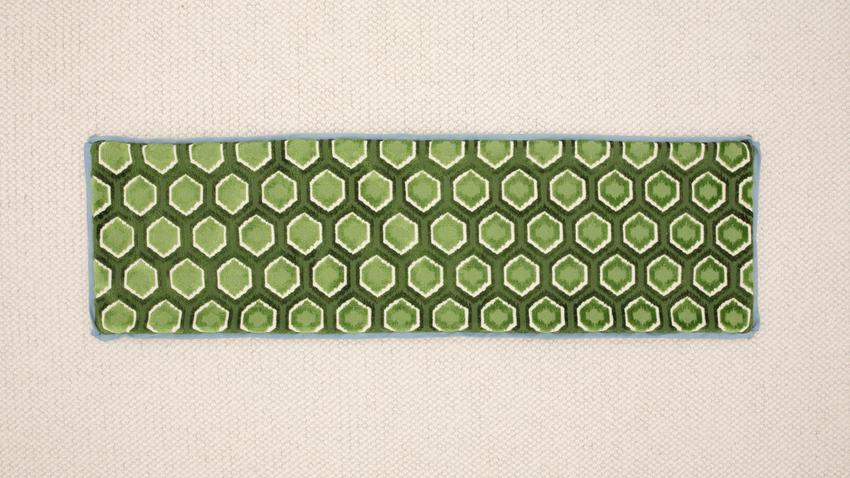 14" X 48" MIA CUT VELVET // OLIVE + HYDRANGEA BLUE REVERSE & BUTTERFLY FLANGE  [SPRING SALE]