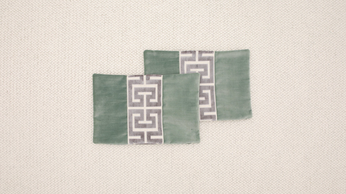 PAIR OF 12" X 18" STRIE VELVET // PATINA + GREEK TRIM // GRAPHITE