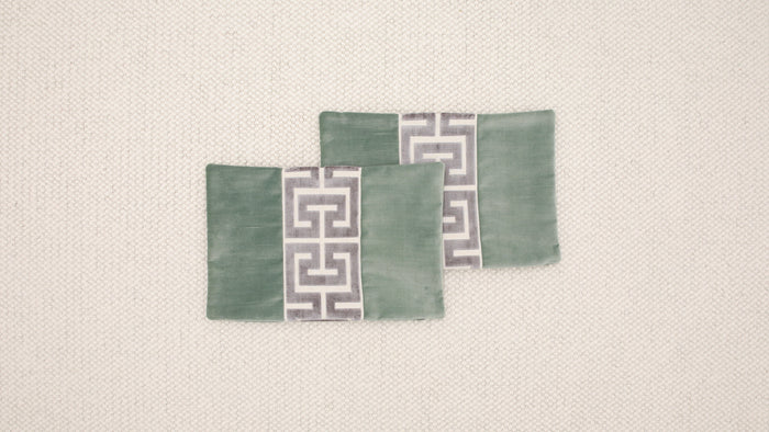PAIR OF 12" X 18" STRIE VELVET // PATINA + GREEK TRIM // GRAPHITE